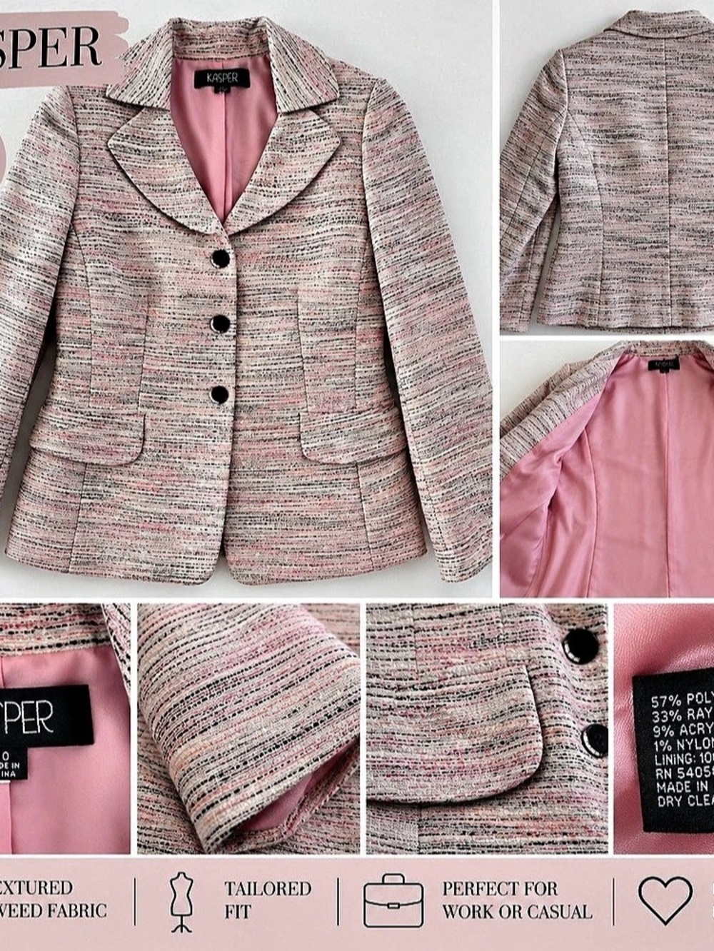 Kasper Pink Multicolor Tweed Blazer Women’s Size 10 Career Jacket

Kasper women’